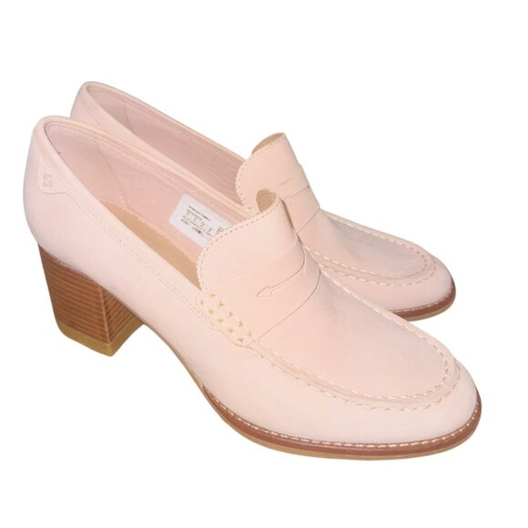 Sperry Seaport Penny Top-Side Loafers Pink Suede Leather Block Heel Preppy City - Picture 2 of 12